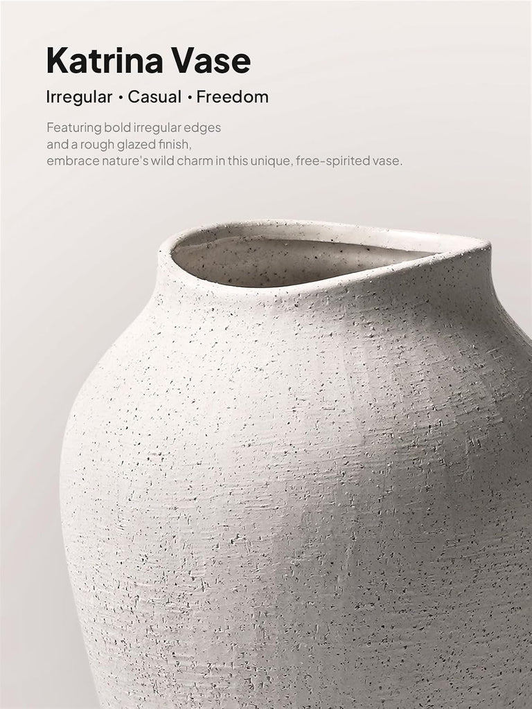 White Ceramic Vase - Large 13.6 Inch Tall Floor Vase for Centerpieces, Farmhouse Flower Vases, Rustic Minimalist Home