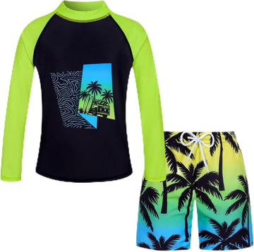 Boys Rash Guard Swim Set, UPF 50+ Swim Shirt and Trunks