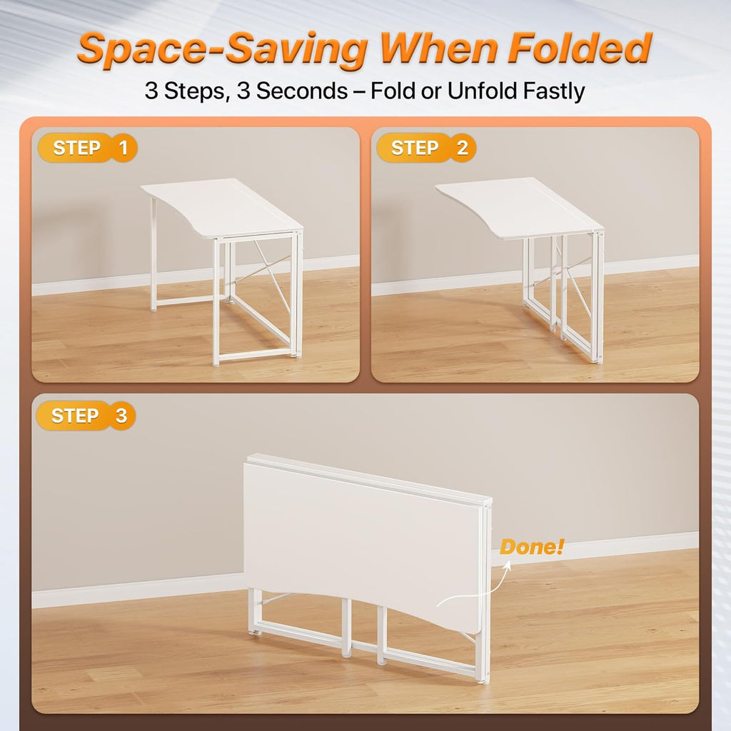 Folding Desk for Small Spaces, 39.4 Inch Foldable Computer Table, Study, Bedroom, Dorm, Space Saving