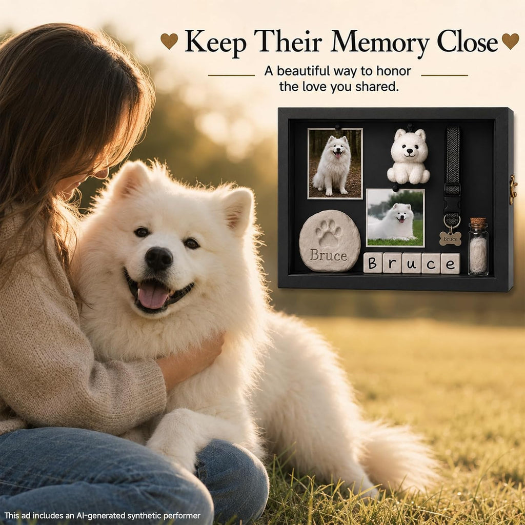 10.6 x 8.7 Inch Pet Memorial Shadow Box for Loss of Dog Cat Memorial Gifts