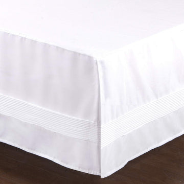 Bed Skirt with Stitch on White Dust Ruffle with Split Corner, Durable Elegant Luxury Queen 14-inch Drop