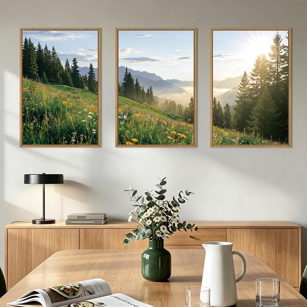 Sun Mountains Forest Wall Art, Landscape Nature Wall Decor