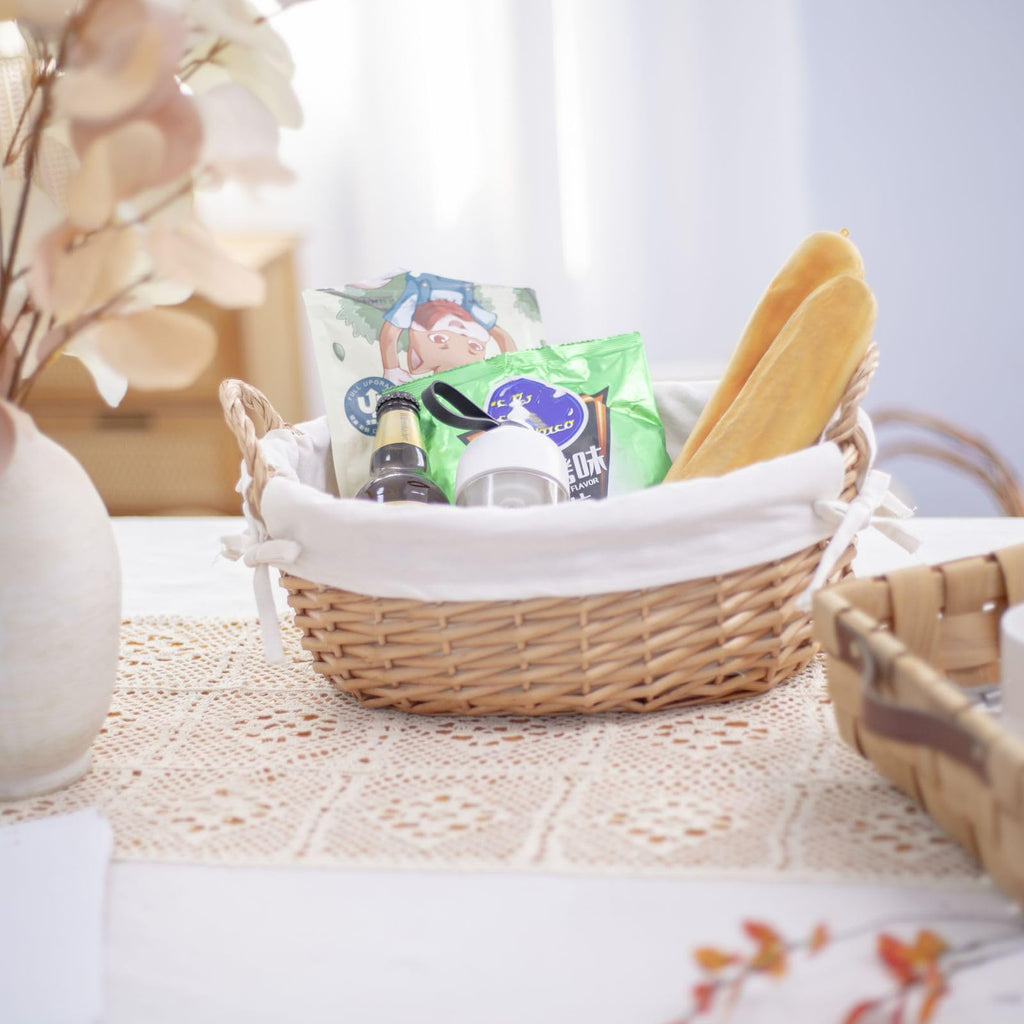 Wicker Empty Gift Basket to Fill, Wicker Storage Basket with Liner for Organizing Shelves Holiday Present Basket with
