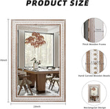 35x23 Inch Boho Wooden Rectangle Mirror , Rustic Farmhouse Decorative Wall Mirrors - Vertical or Horizontal Hanging