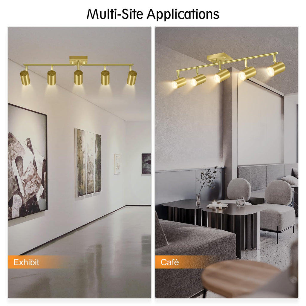 5 Light Track Lighting Fixtures Ceiling, Gold Kitchen Lighting Fixtures Ceiling, LED Track Lighting Kit, Rotatable