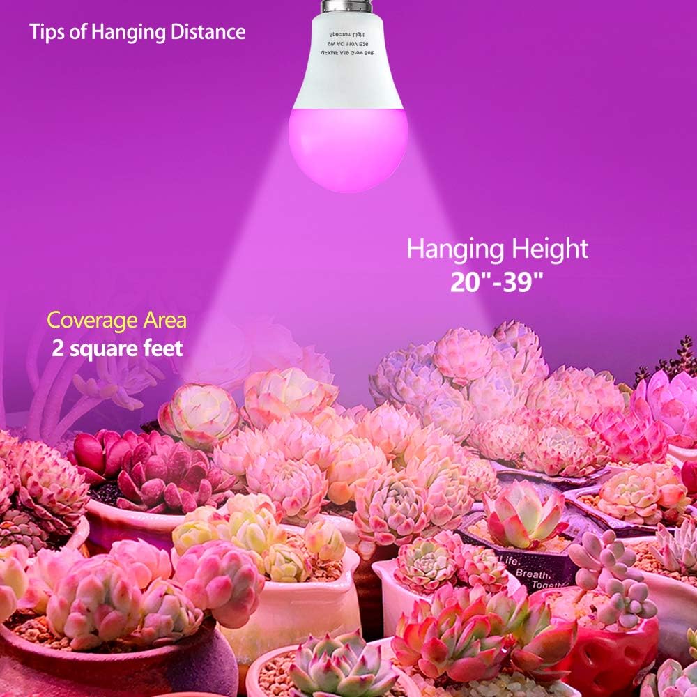 6 Pack LED Indoor Plant Grow Light Bulb A19 Bulb, Full Spectrum Plant Light Bulb, 9W E26 Grow Bulb Replace up to