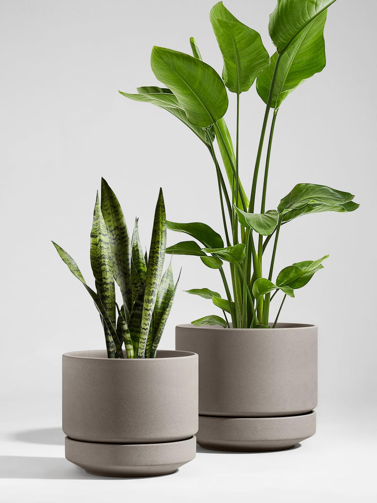 Large 14 Inch Plant Pot with Saucer | Ceramic Outdoor & Indoor Big Planter Pot | Drainage Hole, Mesh Pad | Unglazed