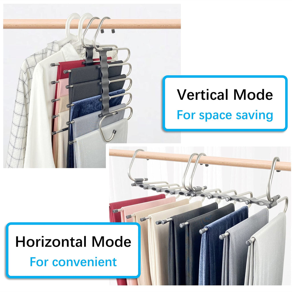 Magic Pants Hangers Space Saving - 2 Pack for Closet Multiple Layers Multifunctional Uses Rack Organizer for Trousers