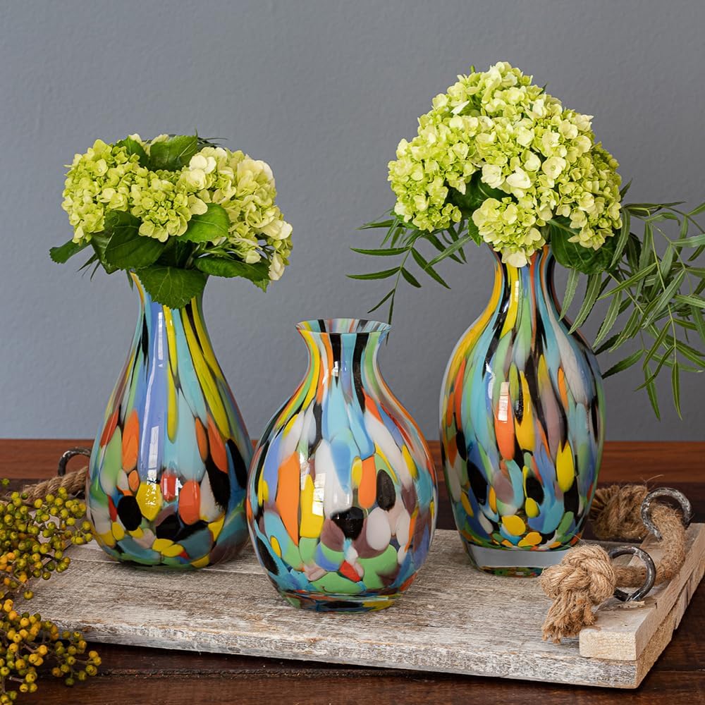 Murano Style Art Glass Vase Hand Blown Colorful Confetti Effect Home Decor