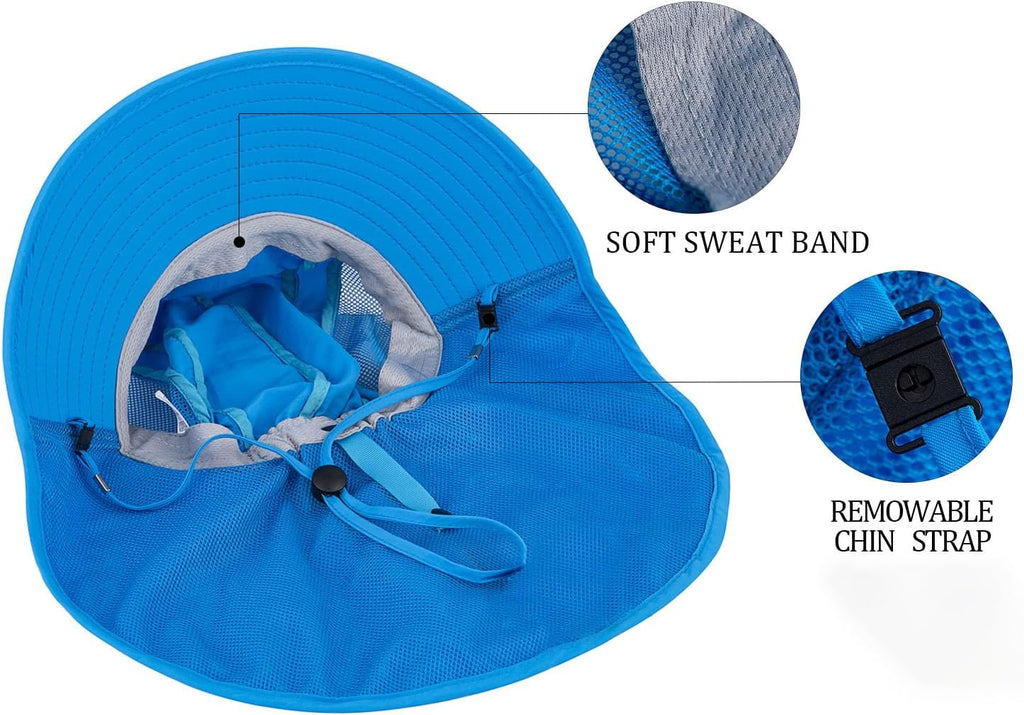 Kids Sun Hat UPF 50+ Boy Girl Protection Hat Wide Brim Beach Hats with Mesh and Adjustable Chin Strap