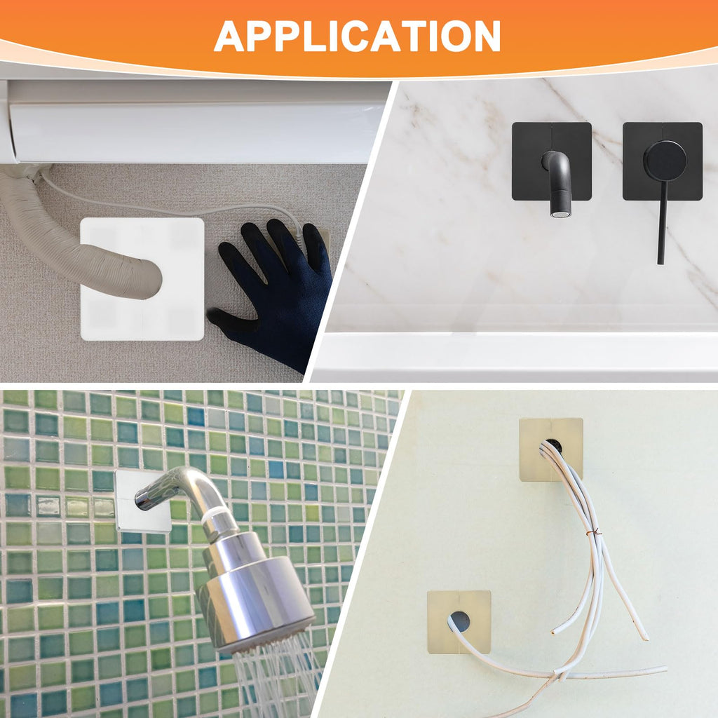 3-Pack Wall Split Flange, ABS Square Self-Adhesive Escutcheon Plate Cover Buckle for 20mm/0.79 in Dia Pipe