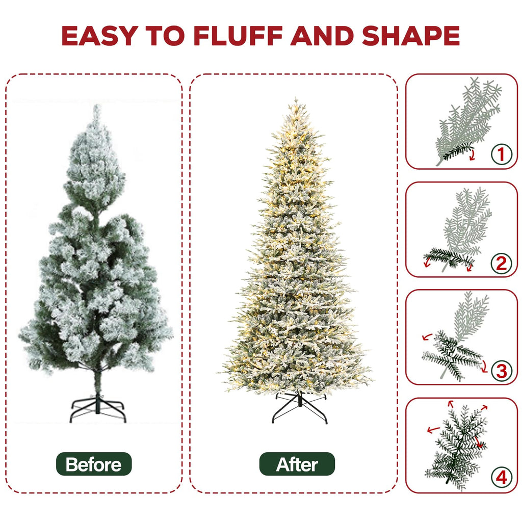 12 ft Prelit Christmas Tree with Realistic Flocked PE Foliage