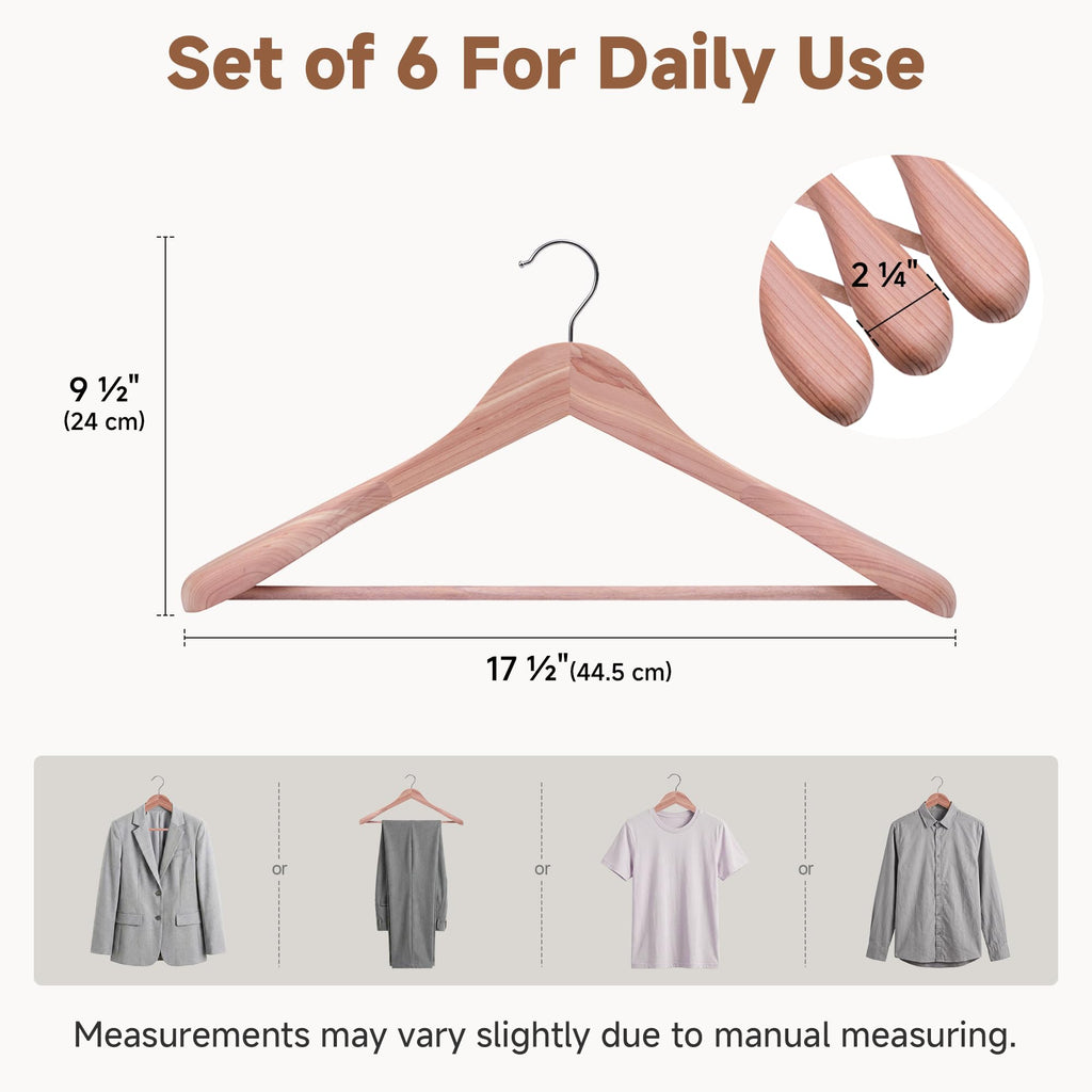 Red Cedar Wood Hangers 6 Set, Extra Wide Shoulder Suit Hangers