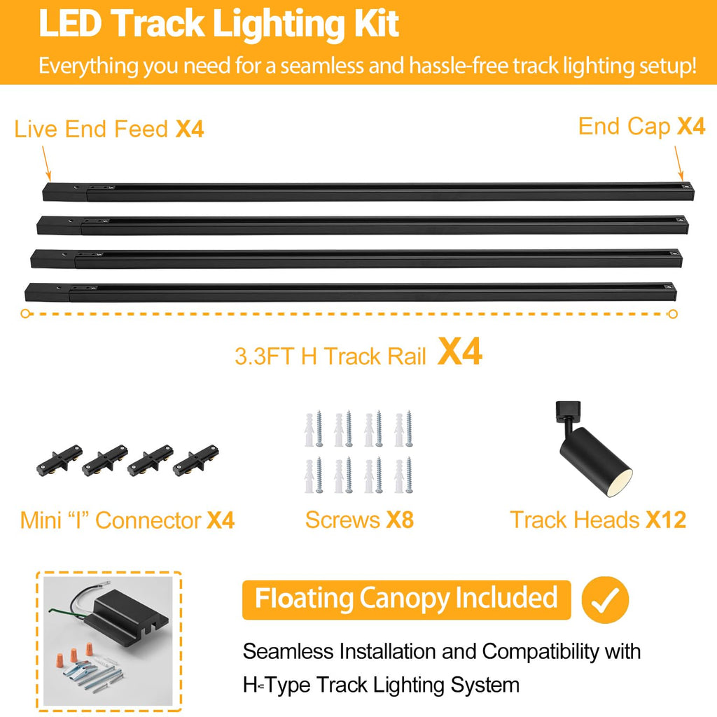 GU10 LED Track Lighting Kit, Black (No Bulbs)