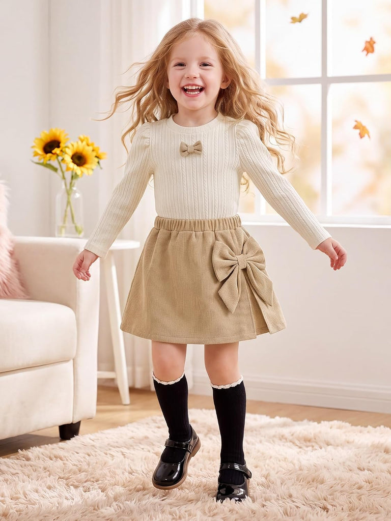 Toddler Baby Girl Outfit puff Sleeve Top Skirt Set Fall Winter Clothes