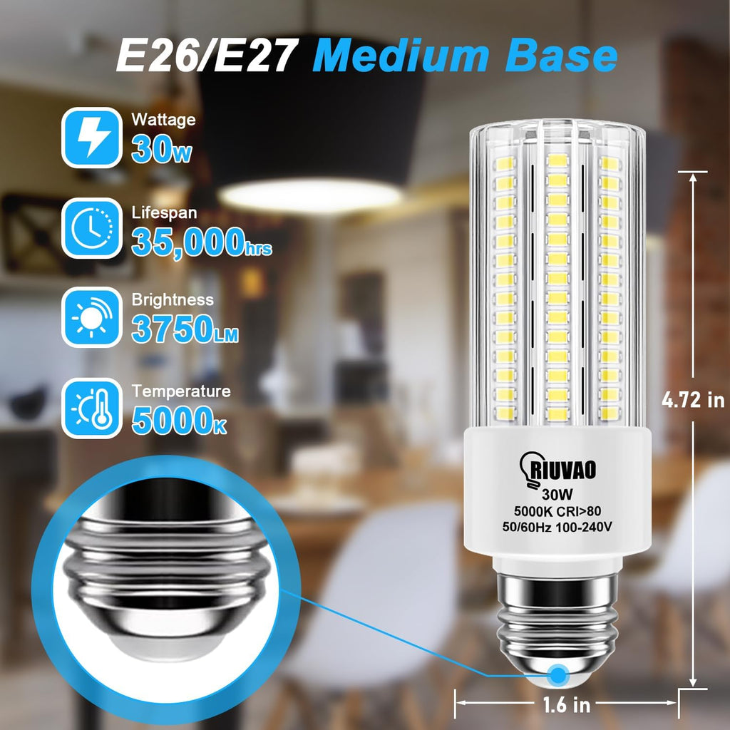 2pack Led Light Bulb, Equivalent 250w Led Light Bulbs 30w 3750 Lumen Super Bright 5000K Cool Daylight White led Bulb