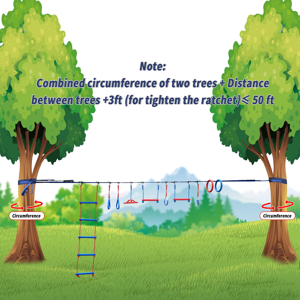 50FT Slackline Kit with 10 Accessories Ninja Warrior Obstacle Course