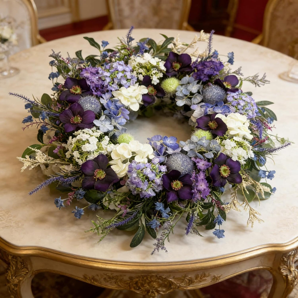 24-Inch Colorful Flower Wreath for Front Door - Hydrangeas, Lavender Wreath, Spring Summer Artificial Wild Flower