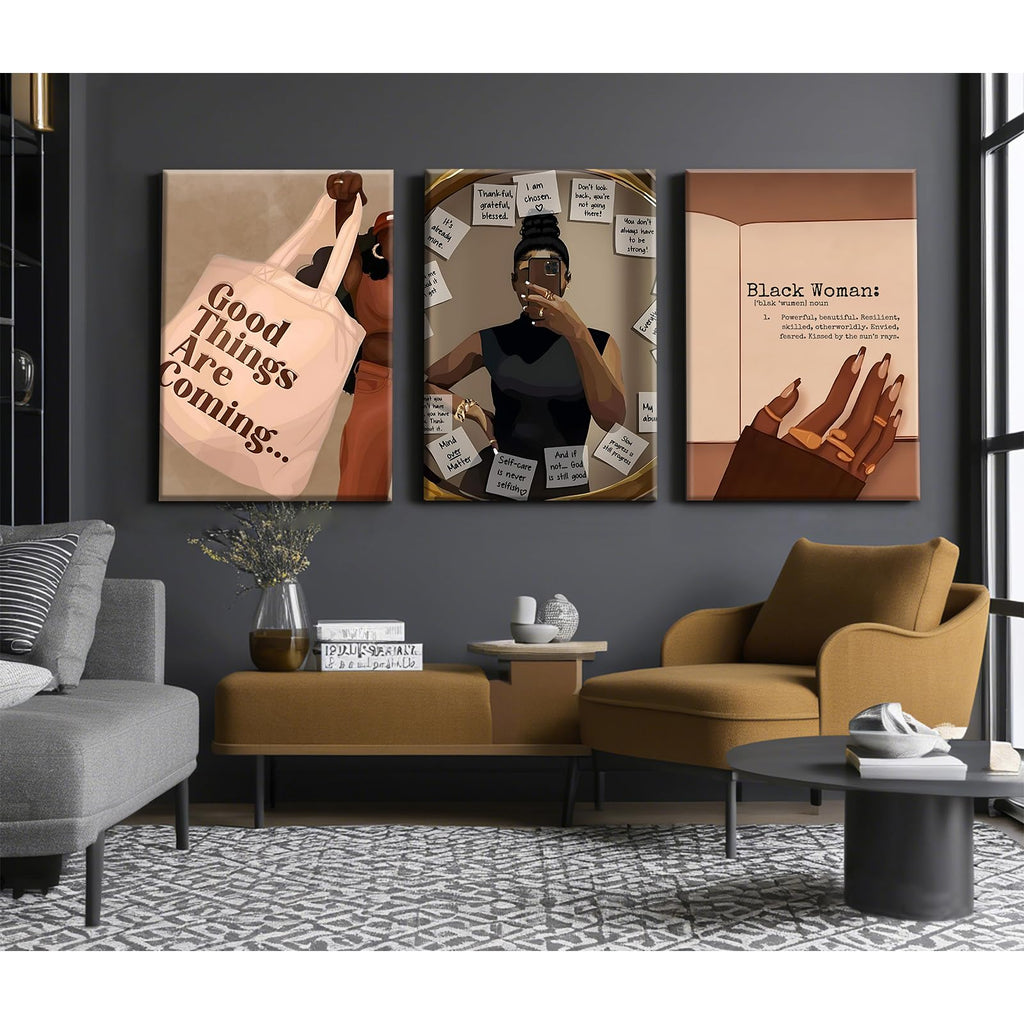 Black Girl Wall Art African American Woman Canvas Wall Decor Black Female Wall Art Fashion Women Poster Feminine Boho