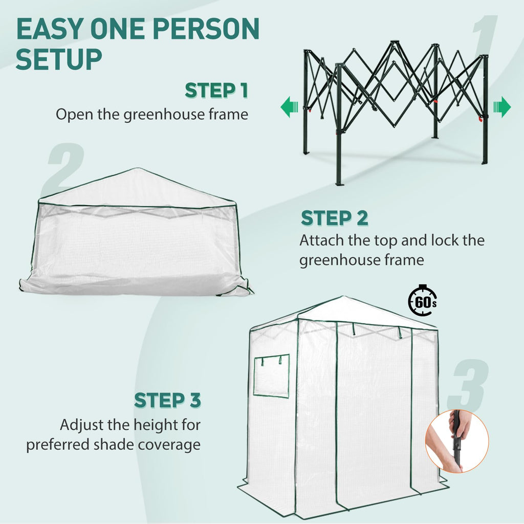 6x4 Easy Setup Small Pop Up Greenhouse, Clear/White