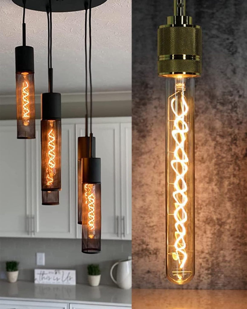 Vintage LED Spiral Filament Bulb T10, 11.8inch Long Tubular Dimmable Edison Light Bulbs,E26 Base,Amber Glass,Warm