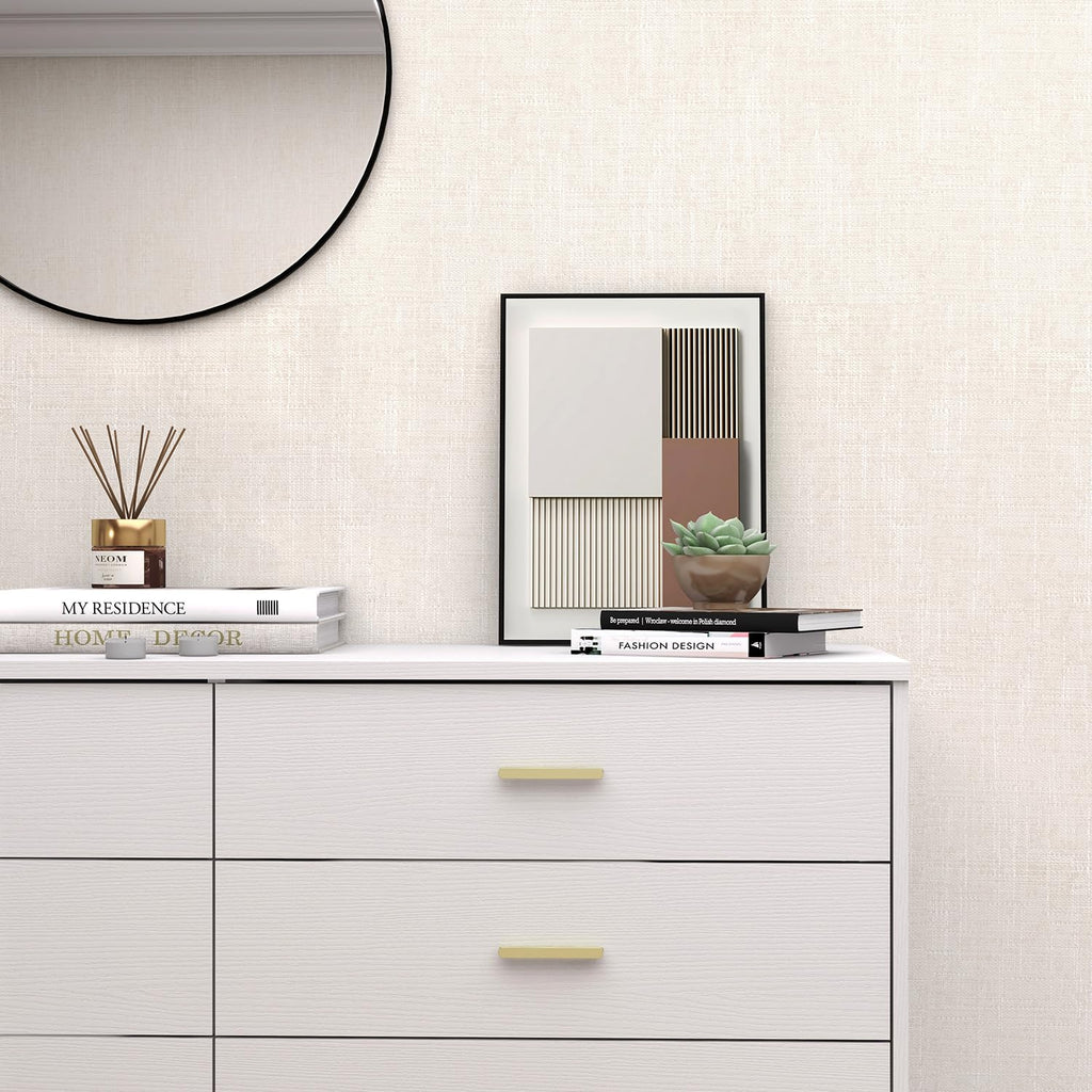 8 Drawer Wood Lateral Dresser, Big Wide Chest of Drawers Storage Organizer with Metal Gold Handles Home Bedroom