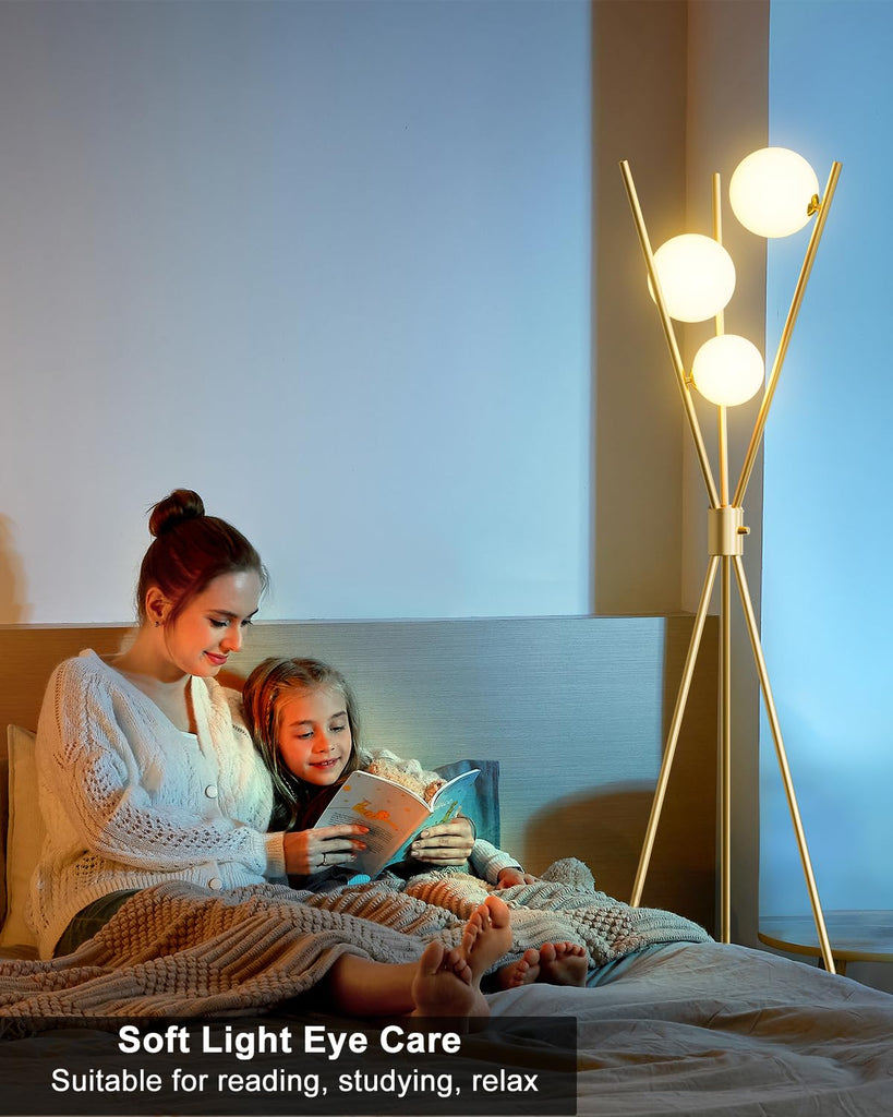 3 Globe Dimmable Tripod Floor Lamp, Mid Century Standing Lamps with 3Pcs 3000K Bulbs Included, Modern Tall Lamp