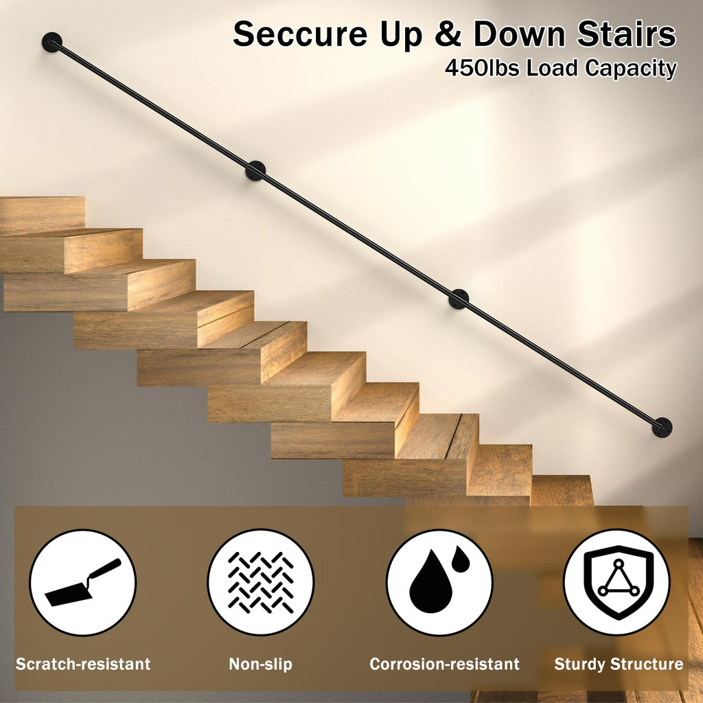 2Pack 4FT Stair Handrail 440LB Wall-Mount Metal Rail Indoor Outdoor