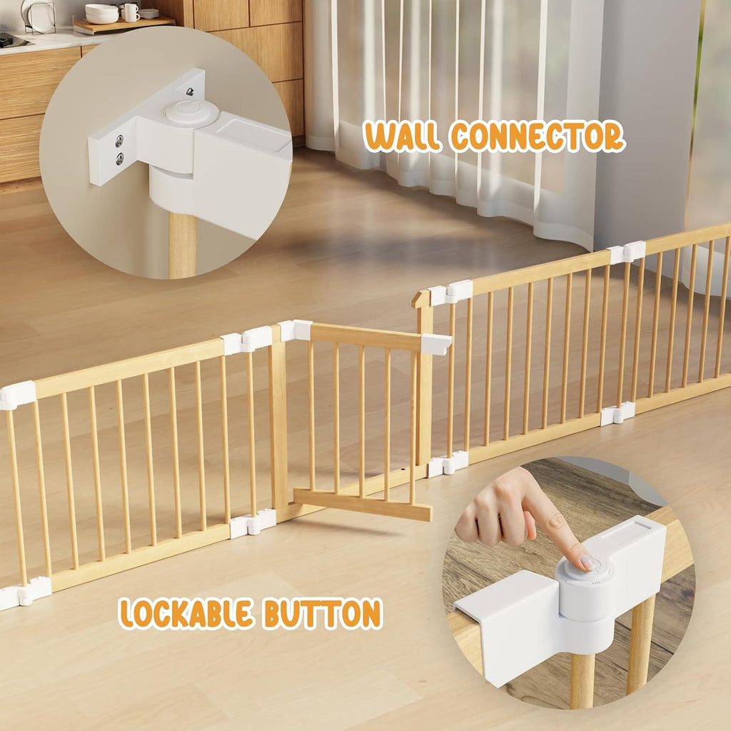 Baby Playpen, Playpen for Babies and Toddlers, Foldable Wooden Play Yard with Wall connectors, Adjustable Baby