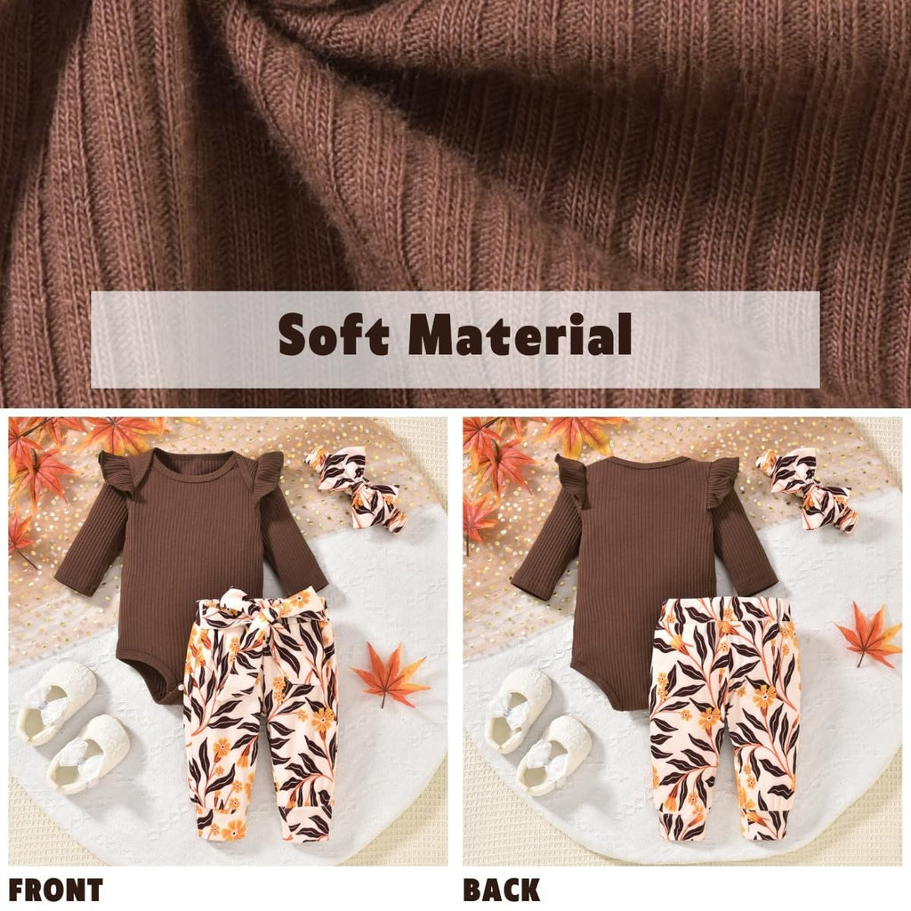 Newborn Baby Girls Fall Clothes Pumpkin Outfit Thanksgiving Leaves Clothing NB Brown