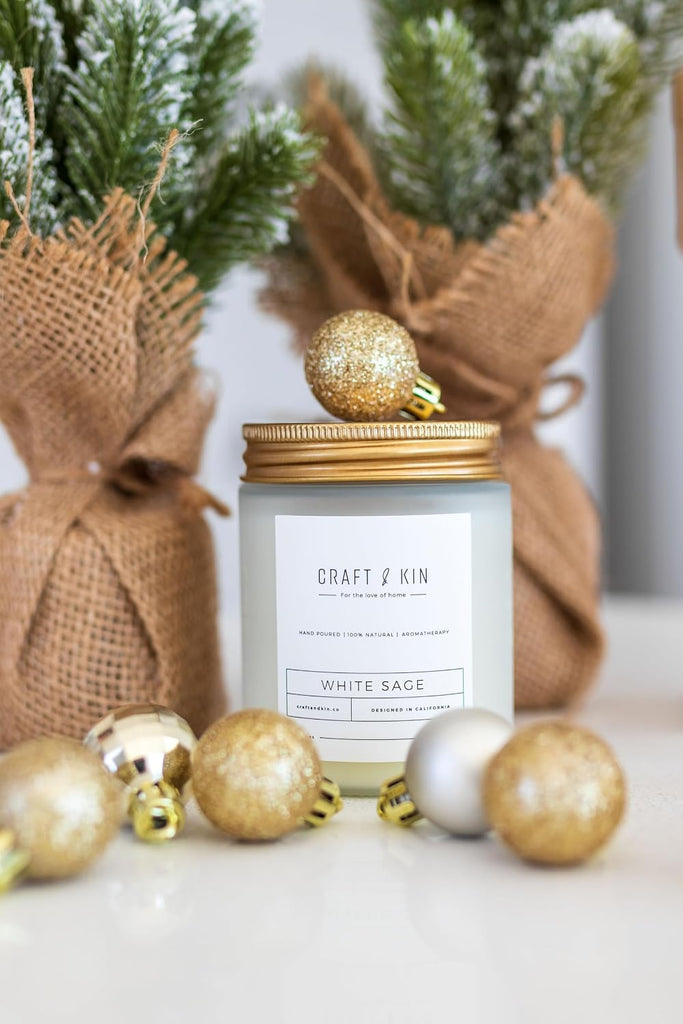 Premium White Sage Scented Candle - Long Lasting, 45 Hour Burn Time - Luxury Natural Soy Scented Candle - Room Decor - Set of 3
