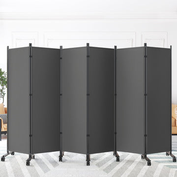 Room Divider Privacy Screens, 6 Panels Dividers with Wheels, Grey