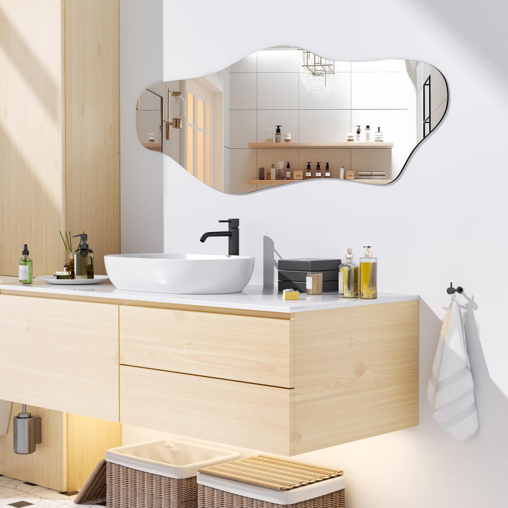 55"x20" Irregular Wall Mirror Frameless Asymmetrical Mirror for Wall