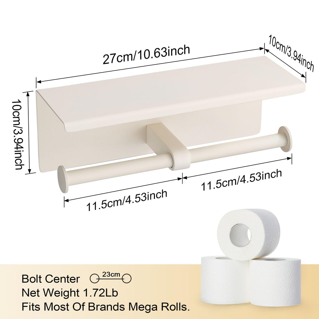 Double Toilet Paper Holder with Shelf White Stainless Steel 304 Wall Mount Double Toilet Roll Holder
