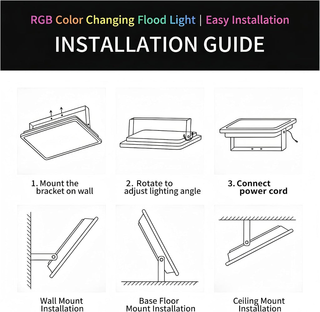 RGB Waterproof LED Flood Light, Remote Color Changing Garden Light(20W)