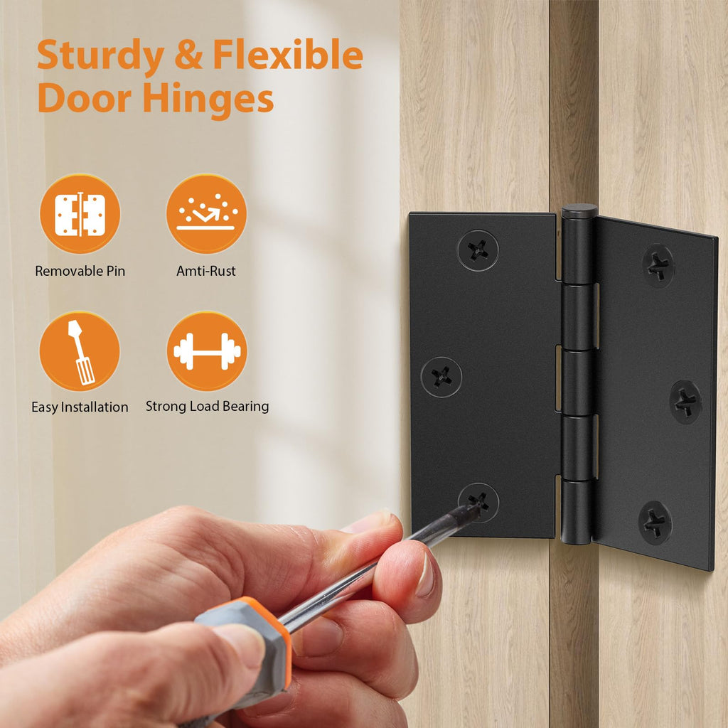 Black Door Hinges - 30 Pack Mate Black Door Hinges 3.5 Inch Rounded Interior Door Hinge with Square Corners - 3 1/2