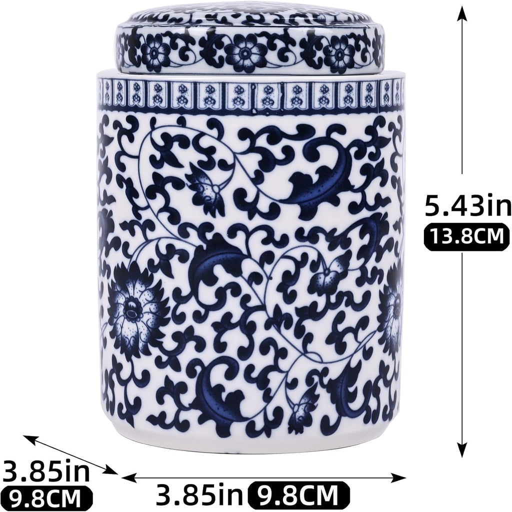 Chinese Traditional Antique Style Blue and White Porcelain Ginger Jar Ceramic Covered Jar Flower Vase with Lid, Ming - Set of 3
