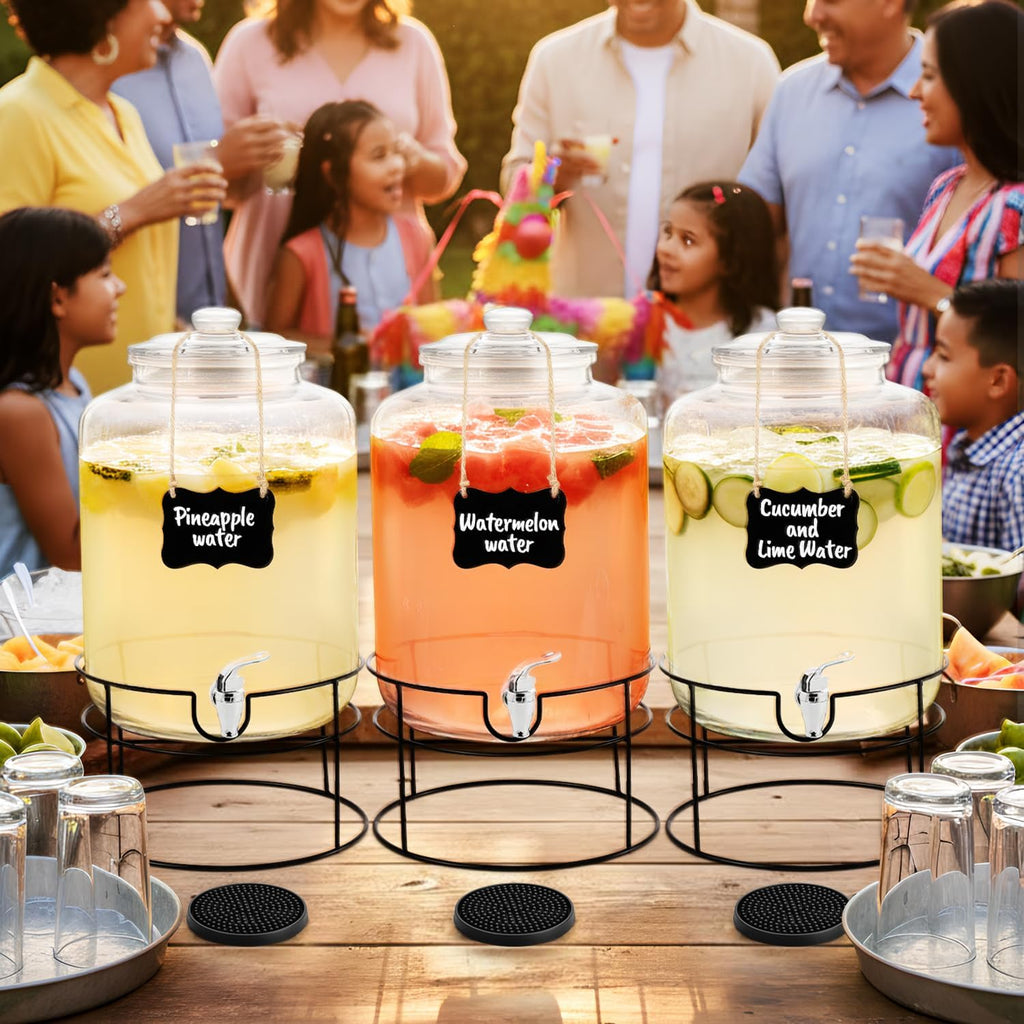 1 Pack 4 Gallon with Stand Spigot and Drink Coasters Leakproof Glass Drink Beverage Storage for Parties Mason Jar