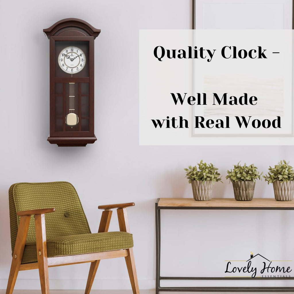Pendulum Wall Clock, Hanging Wooden Grandfather Wall Clock, Quiet