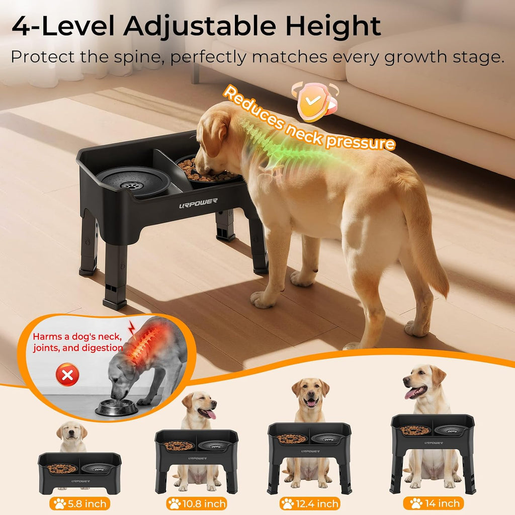 Mess Proof Elevated Dog Bowls 4 Height Adjustable Raised Stand