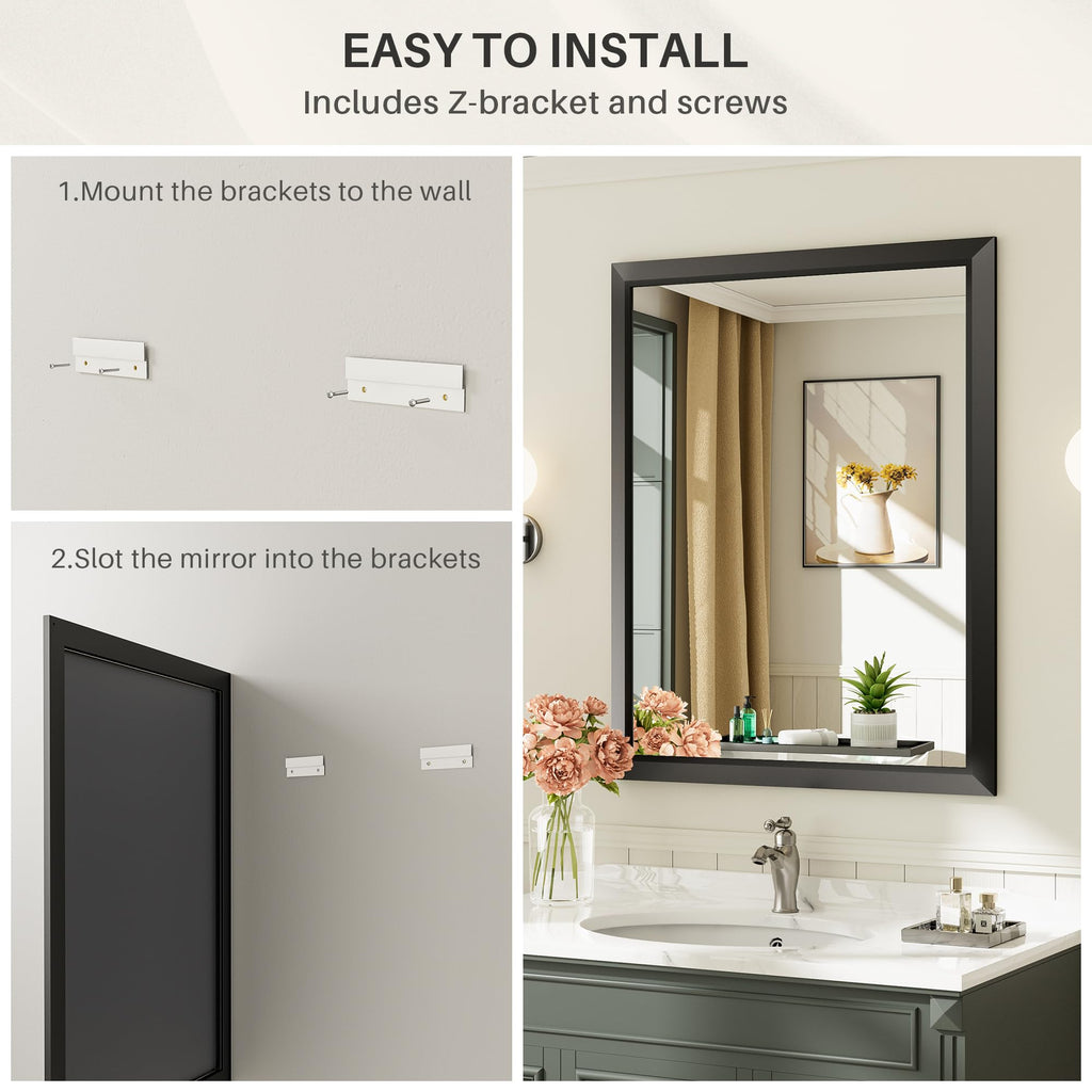 Black Metal Framed Bathroom Wall Mirror, 40x30 Inch