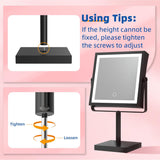 Makeup Mirror with Lights, 4000mAh Rechargeable Magnifying Mirror with Light, 1X/10X, Height Adjustable Bathroom