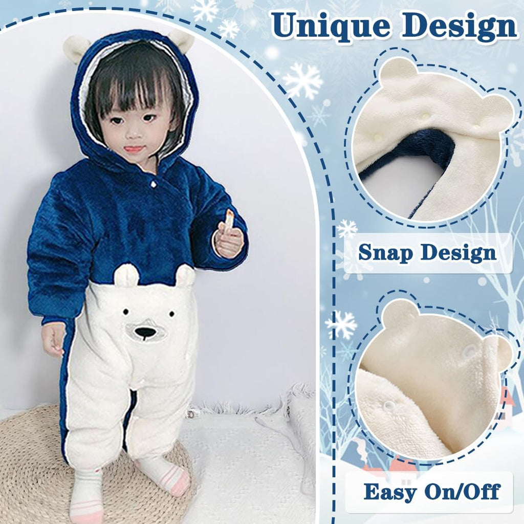 Baby Snowsuit Bear Suit Romper Winter Warm Coat Infant Fleece Footie Jumpsuit for Girls Boys
