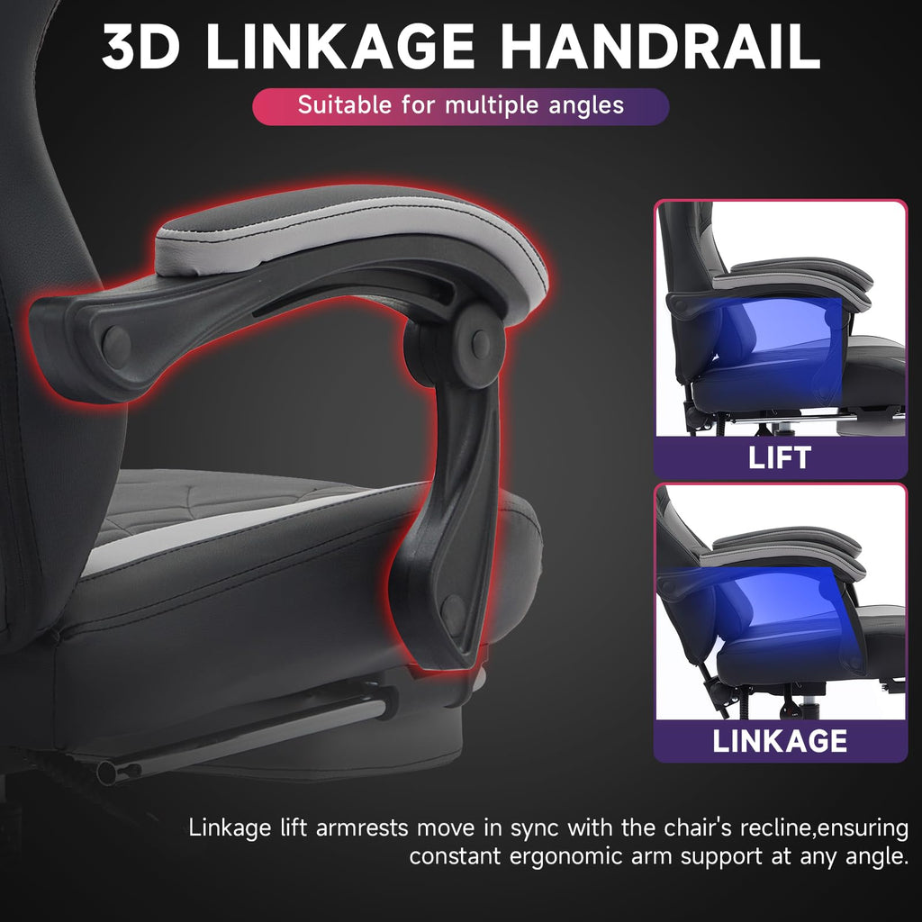 Gaming Chair with Footrest and Massage Lumbar Support, Ergonomic Computer Gamer Chair, Office Video Game Chairs with