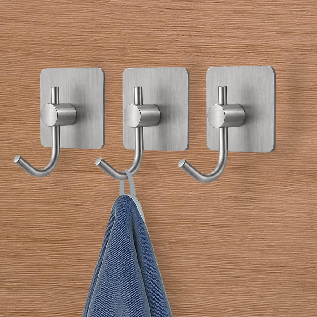 6PACK Adhesive Wall Hooks, Heavy Duty Sticky Holder Waterproof Aluminum Towel Hooks for Hanging Coat, Hat, Towel