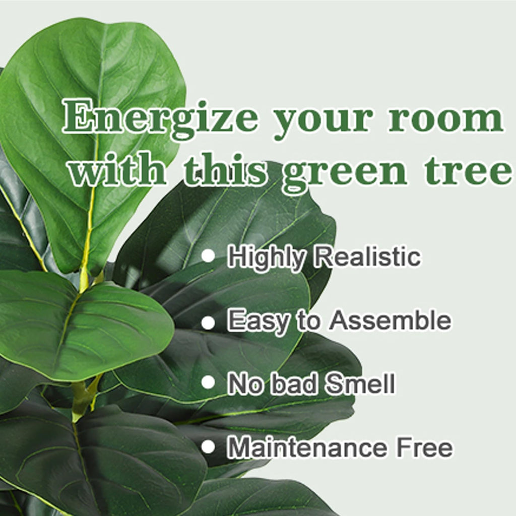 4FT Fiddle Fig Artificial Tree Faux Floor Plant with Black Planter Pot, Potted Fake Fiddle Fig Tree for Indoor