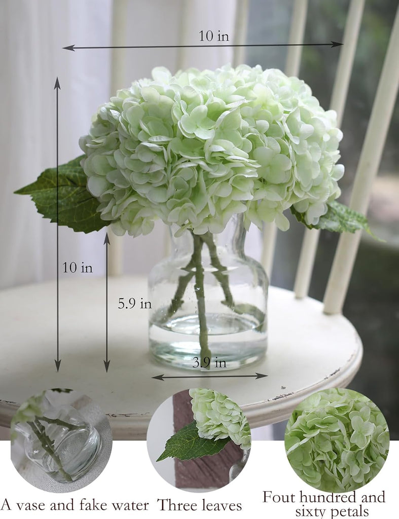 Hydrangea Artificial Flowers in Vase, Dining Table Centerpiece