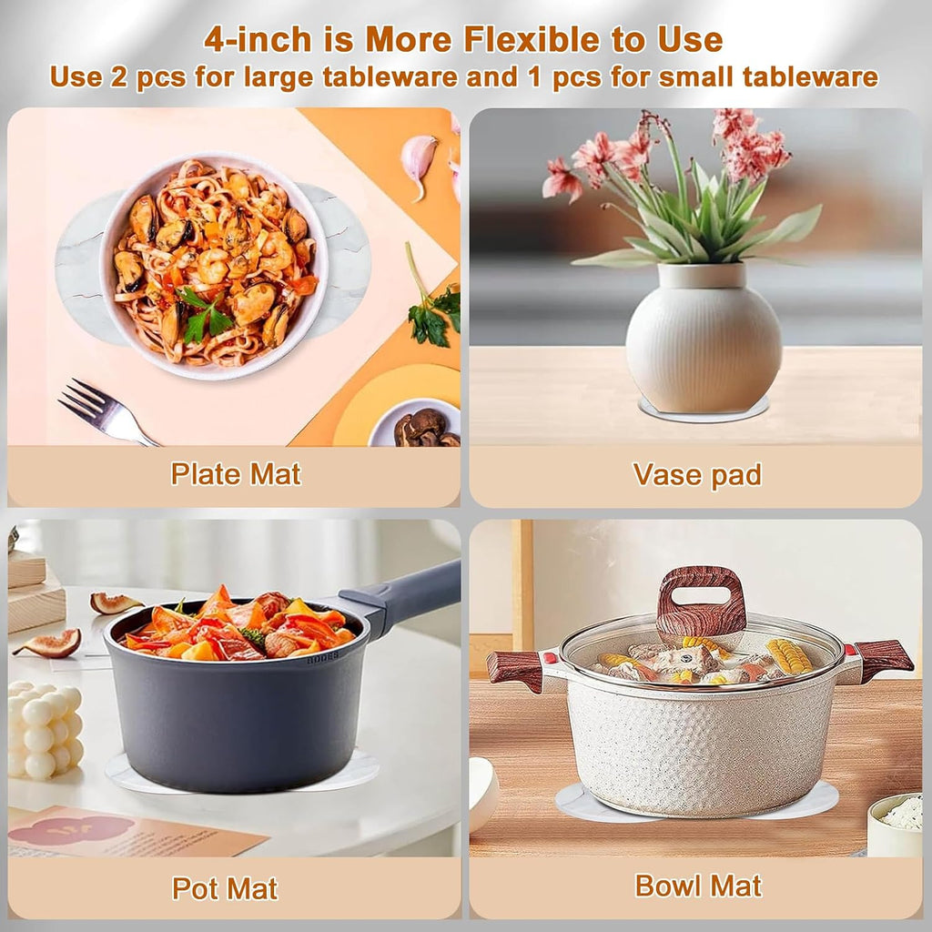 6-Pcs 4'' Ceramic Marble Style Trivet with Holder, Absorbent Trivets for Hot Dishes, Cork Bottom Anti-Slip Trivet