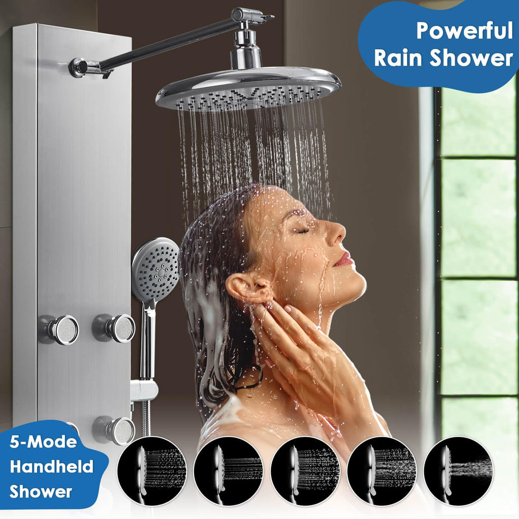 Shower Panel Tower System With Adjustable Shower Head, Brushed