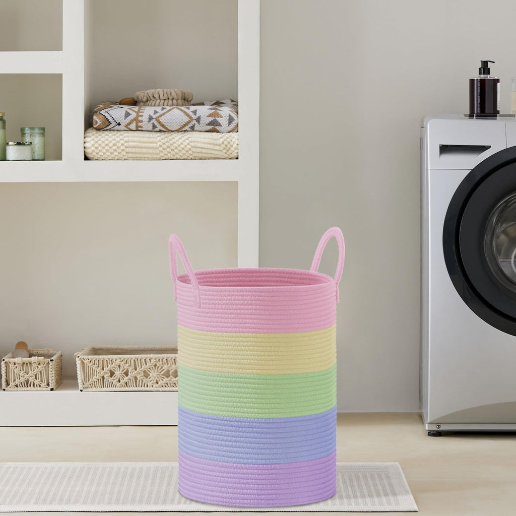 58L Tall Woven Laundry Basket Hamper, Rainbow